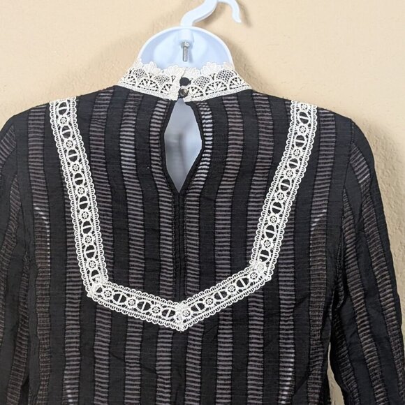 Jaspal Whimsigoth Blouse Lace Witchy Highneck Goth Semi Sheer XS Coquette - Picture 7 of 10